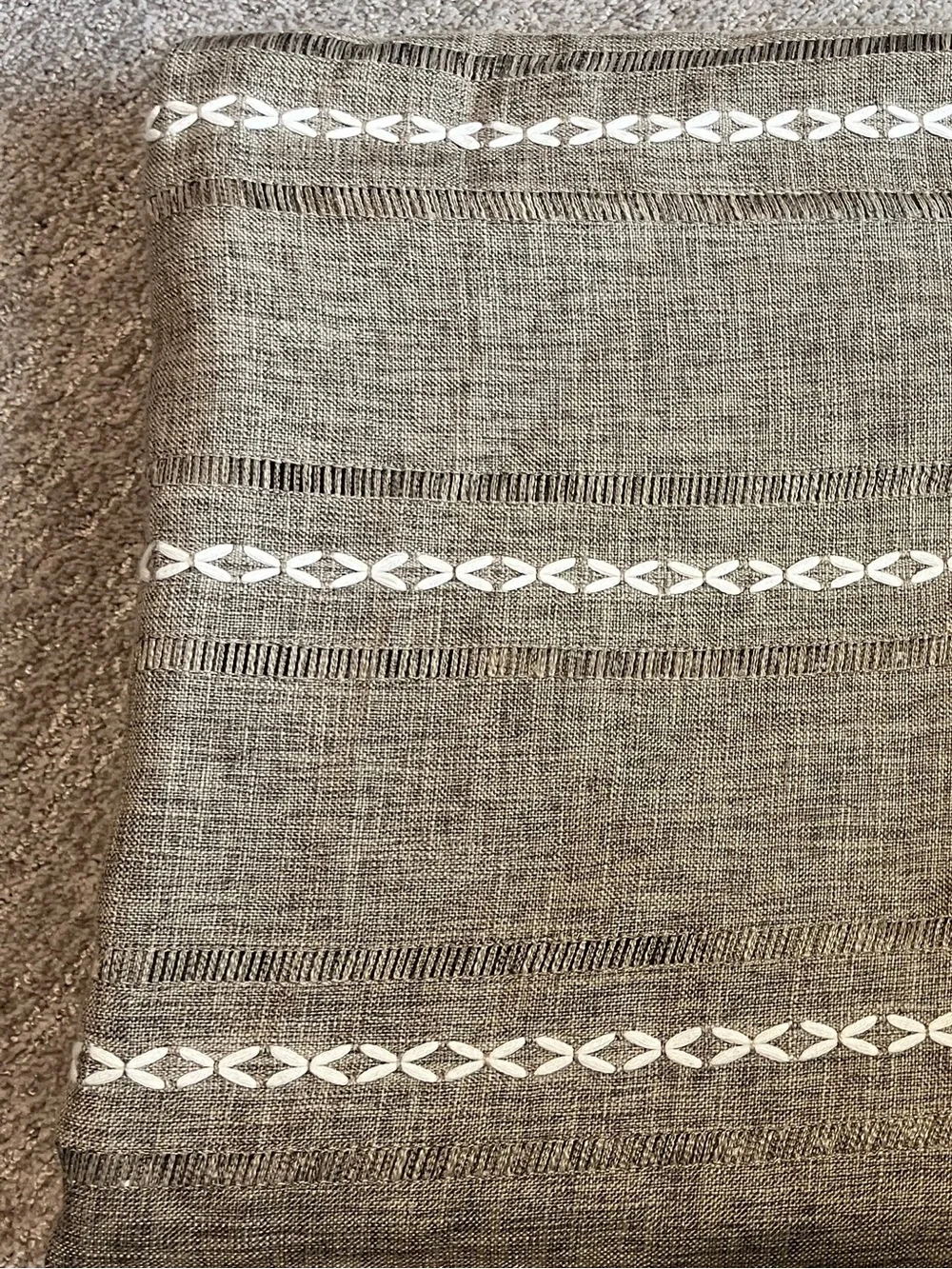 Hemstitched Embroidery Striped Boho Tablecloth 60x120” Cocoa Brown 1845/bb9-1